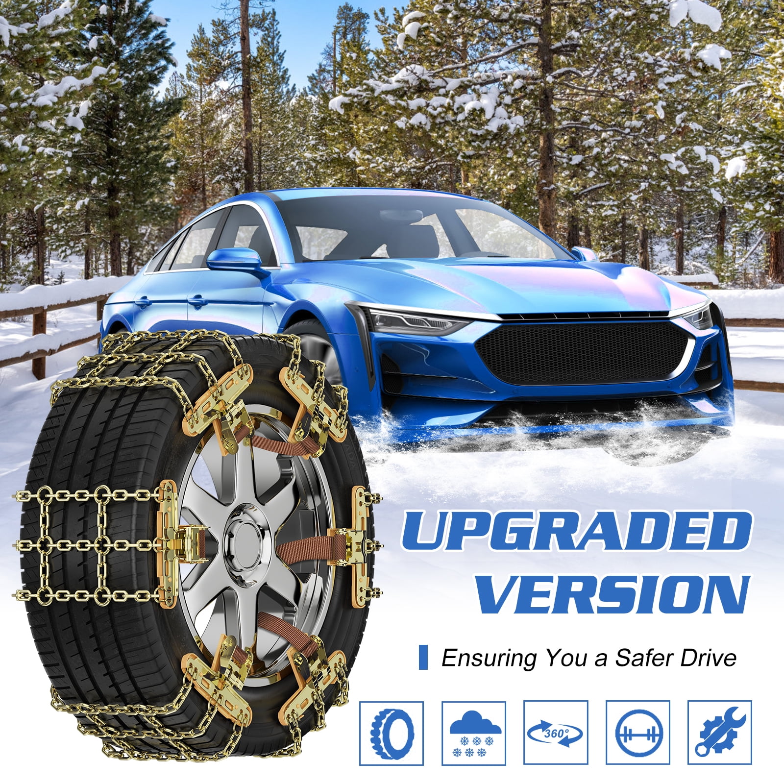 ABORON 12 Pcs Tire Snow Chains, Anti-Skid Chains for SUV,Truck,RV of Tire  Width 220-310 mm (8.6-12.2 inch),Heavy Duty,Thickened,Adjustable 