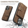 thumbnail image 2 of Wallet Case for iPhone 16 Pro, Retro PU Leather Shockproof Phone Case Magnetic Snap Back Cover Detachable with Card Holder Pocket Wallet Stand for iPhone 16 Pro, Brown, 2 of 8