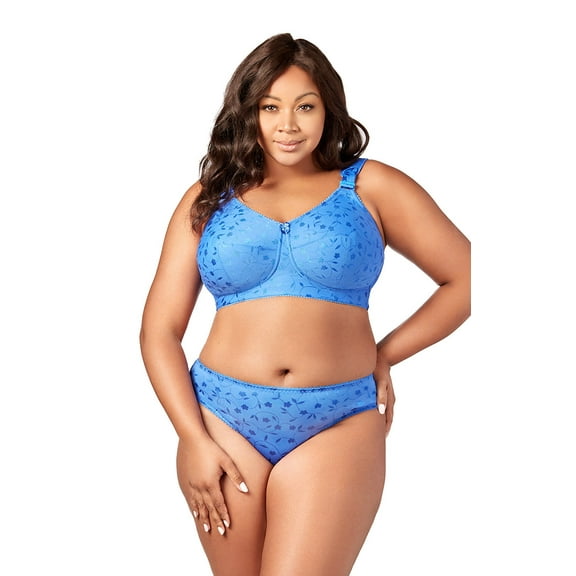 Elila Women's Plus Size Super Curves Jacquard Softcup Bra, Full Coverage Wire-Free Firm Support, Style 1305 Cobalt Blue