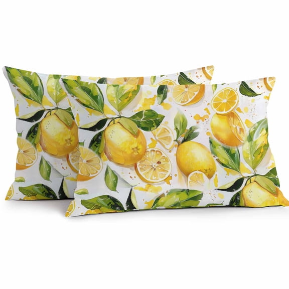 Summer Watercolor Outdoor Pillow Covers Pack of 2 Yellow Lemon with Leaves Waterproof Throw Pillow Covers Decorative Cushion Cases for Patio Garden Tent Balcony Couch 20x12 inch