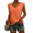 thumbnail image 1 of Femmes Tops Mode Solide Couleur Cap Manches V Cou Décontracté en Vrac Manches Courtes T-Shirt Top Armée Vert L, 1 of 6