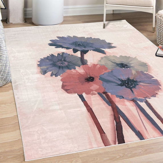 Gerber Daisy Decorative Rug, Posy of Spring Flowers Oil Painting Impressionist Still Life Pattern, Quality Carpet for Bedroom Dorm and Living Room, 6 Sizes, Coral Rose, by Ambesonne