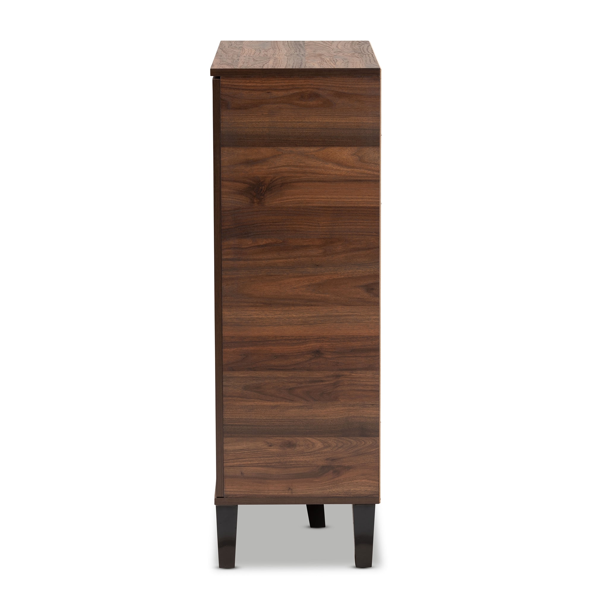Baxton Studio Idina Mid-Century Modern Two-Tone Walnut Brown and Grey Finished Wood 1-Door Shoe Cabinet