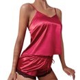 thumbnail image 6 of SAZBJOJN 2 PC Silk Pajamas for Women Satin Solid Color Silky Tank Top and Lace Shorts Sleepwear Elegant Pajamas for Women Set Soft Loungewear Nightwear Red Size S, 6 of 6