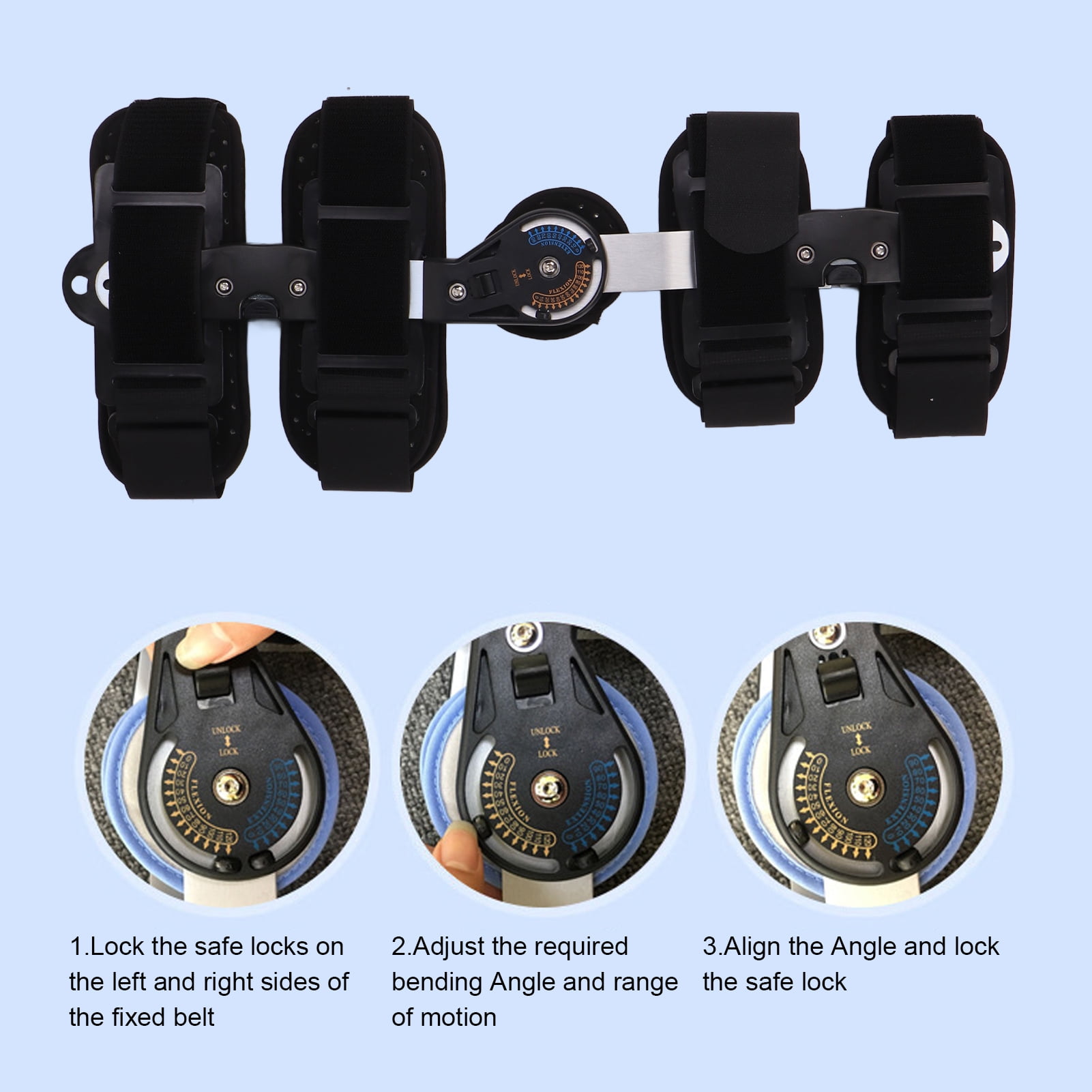 Hinged Knee Support Brace, Adjustable Knee Immobilizer, Sponge Lining Aluminum Alloy Patellar Tendon Strap for Left Right Legs