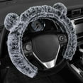 thumbnail image 2 of BDK Faux Fur/Wool/Sheepskin Steering Wheel Cover for Women - Cute, Bear Fur, Soft, Fluffy, and Warm, Great for Winter Gray with Ears, 14.5-15, 2 of 6