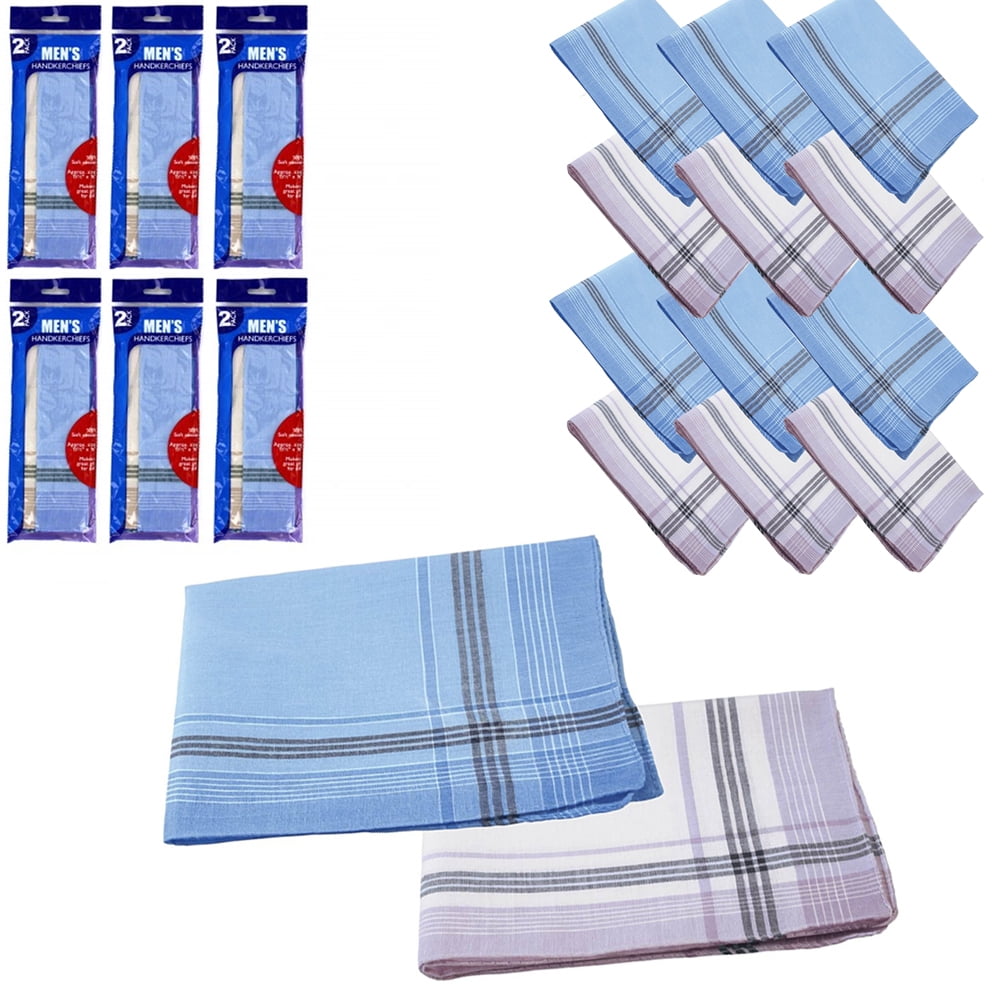 6 Men Handkerchief Plaid Pocket Hankie Solid 100% Cotton Fancy Fashion Suit Gift 