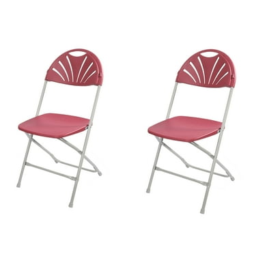 2 Pack Folding Chair Fan Back Portable Plastic Chairs for Events Office Wedding Party Picnic Kitchen, Burgundy