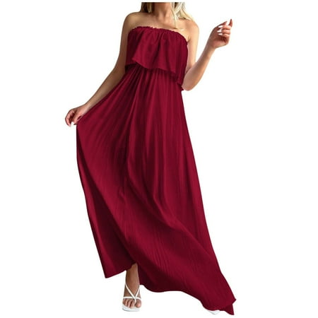 

Sweater Dresses for Women 2022 White Corset Dress Women s Fashion Spring Summer Casual Tube Top Holiday Long Skirt Dress Sweater Dress for Women Red S