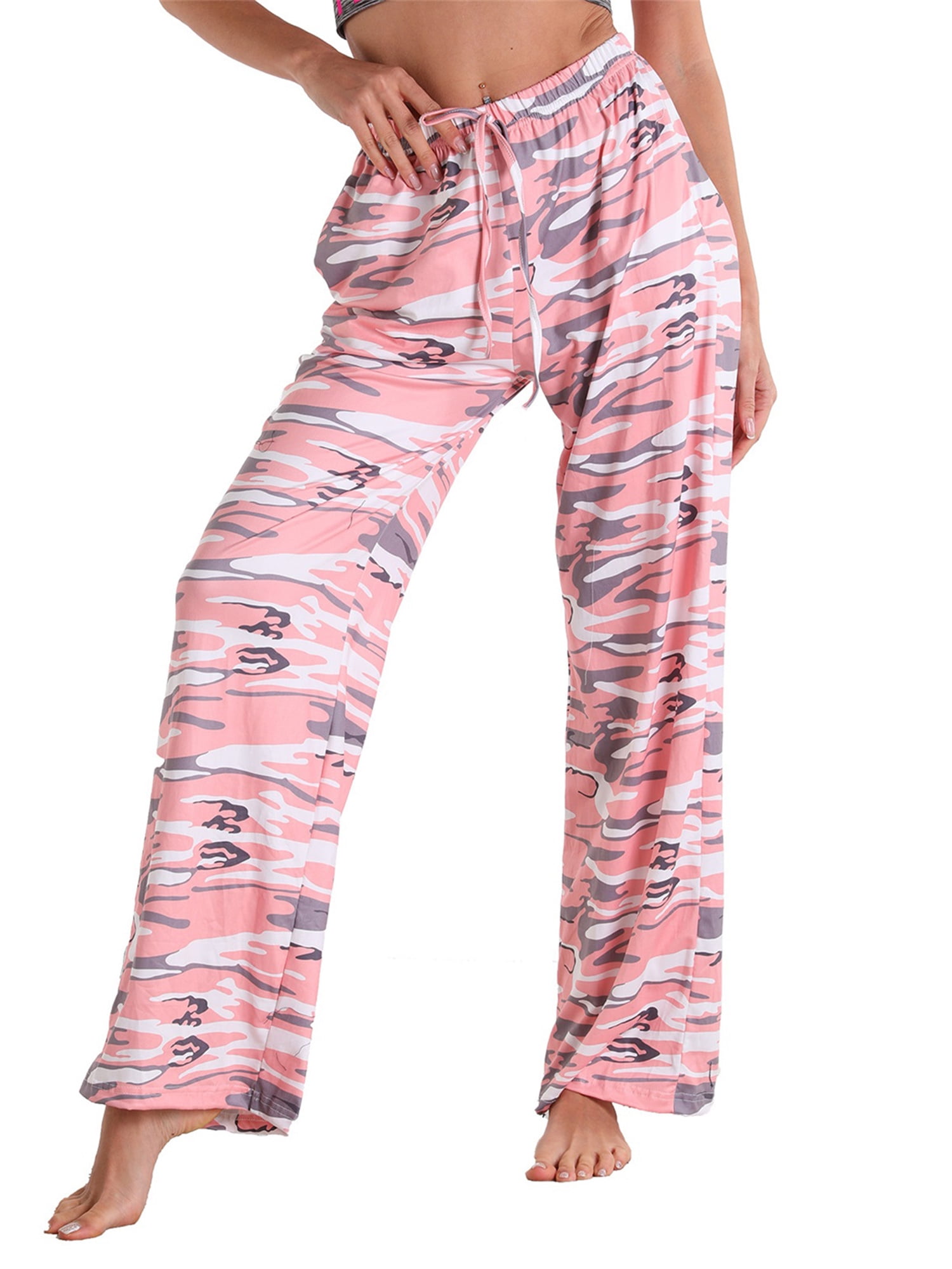 Womens Comfy Casual Pajama Pants Floral Print Drawstring Lounge Wide Leg Pants
