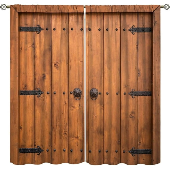 Rustic Wooden Curtains - Vintage Barn Door Farmhouse Cottage Pattern Decorative Curtains for Country Living Room - 42x54 Inches