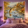 thumbnail image 2 of Leaping Trout by Autumn Cabin and Mountain Stream, Peaceful Rustic Style for Fishing Lovers, Cabin Wall Decor Father's Day Gift, Tapestry Wall Hanging for Cabin and Living Room, 2 of 7