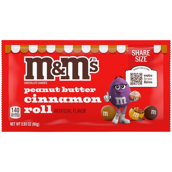 M&M's Peanut Butter Cinnamon Roll Chocolate Candy, Share Size - 2.83 oz Bag