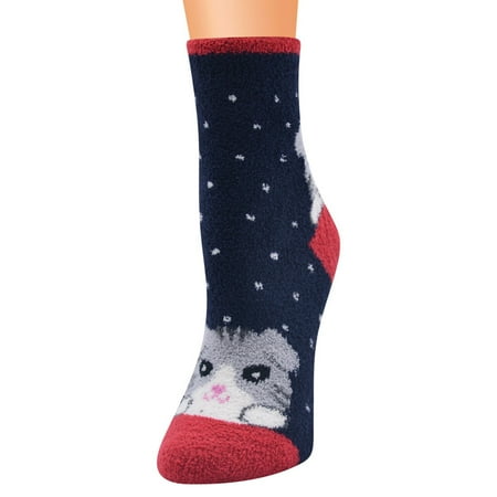 

EUHDSSDE Women Coral Fleece Cat Print Thicker Anti-slip Floor Socks Carpet