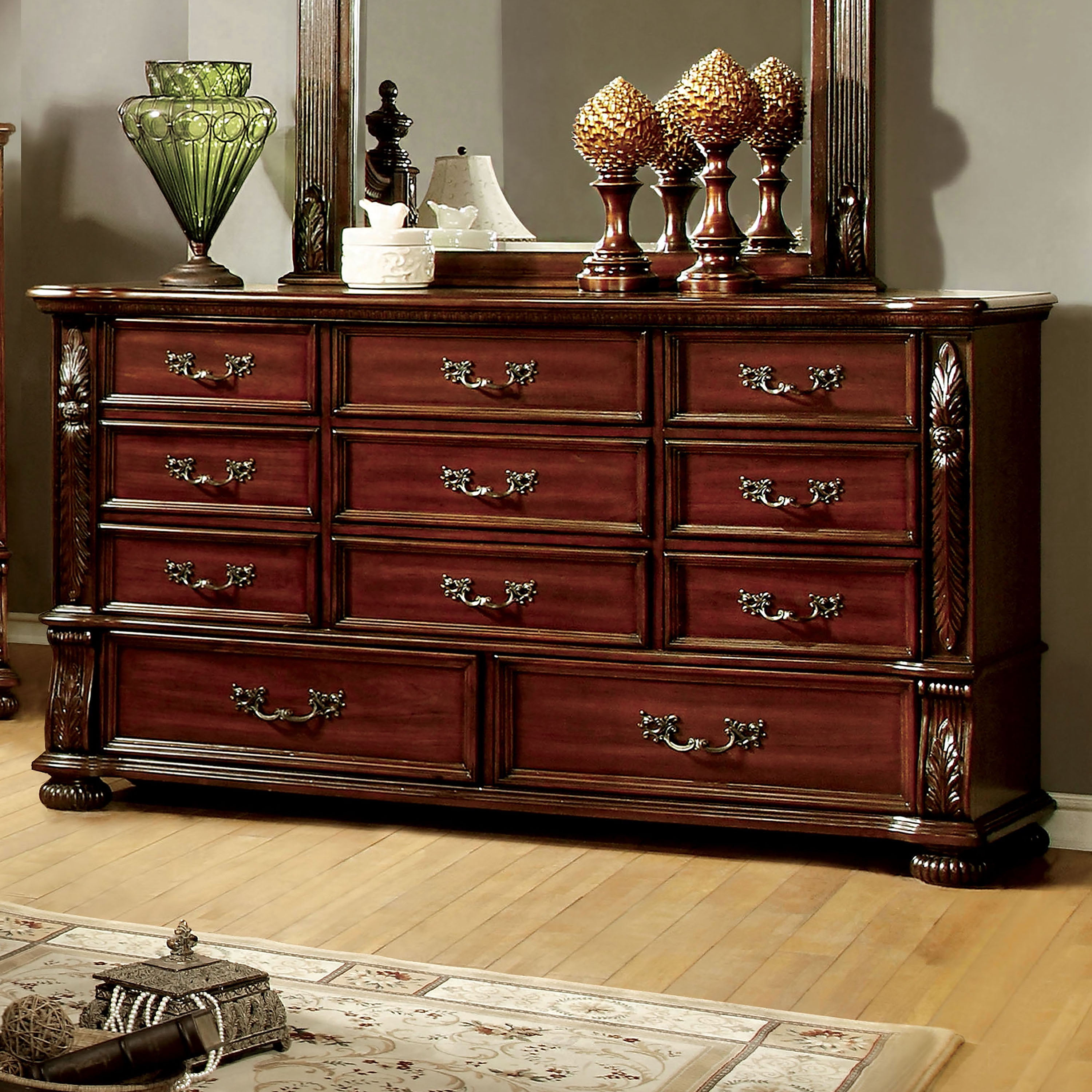 Furniture of America Hamlin Adult Traditional 11-Drawer Dresser, Brown Cherry
