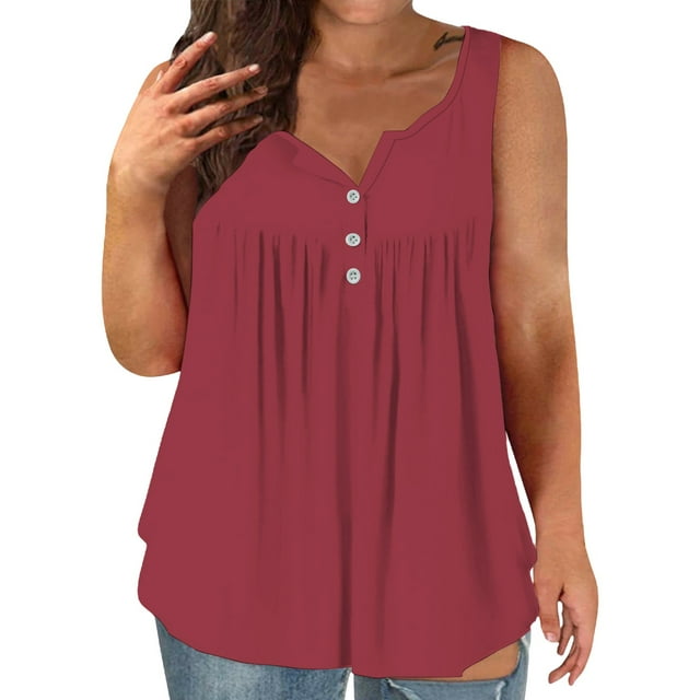 Duoif Débardeurs pour Femmes, Camisole d'Été pour Femmes Grande Taille Coupe Ample Col Rond à Boutons devant Haut Décontracté Hauts pour Femmes Rouge TTTG