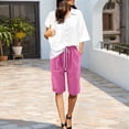 thumbnail image 2 of Aihuaihua Linen Shorts for Women Bermuda Pants Knee Length Long Shorts Solid Color Plus Size Dressy Casual Pull On with Drawstring XL, 2 of 6