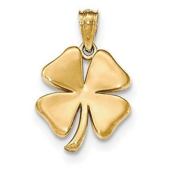 14K Solid Yellow Gold Four Leaf Clover Open Back Pendant Charm
