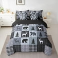 thumbnail image 2 of Feelyou Rustic Farmhouse Bear Bedding Comforter Set 7pcs, Reindeer Moose Wildlife King Bedding Sets, Grey Blue Square Plaid Reversible Bed Sheets, Microfiber Bedroom Decor, 2 of 7
