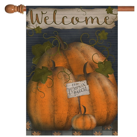 Pumpkin Patch Welcome 28x40 Rustic Fall Autumn Gourds House Flag