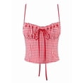 thumbnail image 3 of Women'S Summer Polka Dots Camis Top Ruched Tie Front Spaghetti Strap Going Out Tops Red S, 3 of 8