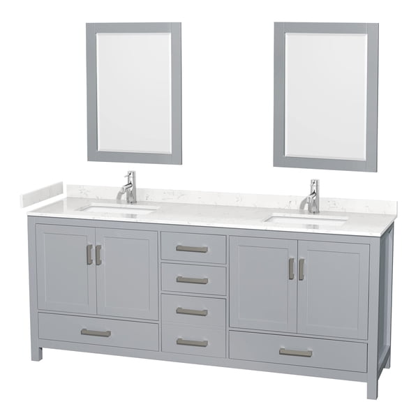 Wyndham Collection Sheffield 80" Mirrors Wood Double Bathroom Vanity in Gray