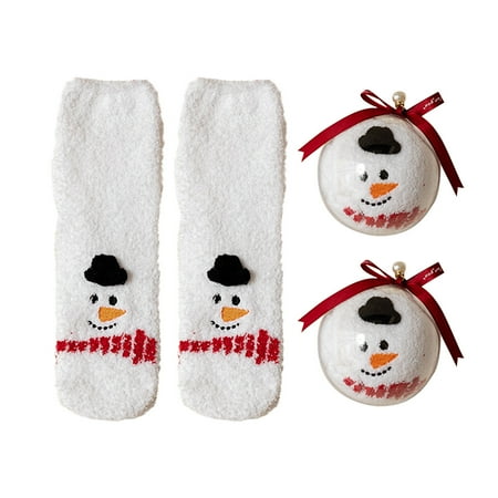 

TMOYZQ 2 Packs Christmas Socks for Men Women Teen Girls Christmas Xmas Tree Ball Ornament Fleece Socks Gift Box Soft Winter Warm Thickened Socks Fuzzy Socks Cozy Slipper