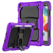 Allytech Case for iPad 9th Gen 2021(10.2 inch), iPad 9/8/7 Case with Pencil Holder, Rugged Kickstand Hard Plastic and Soft Silicone Shock Resistant Kidsproof Case with Shoulder Strap, Purple
