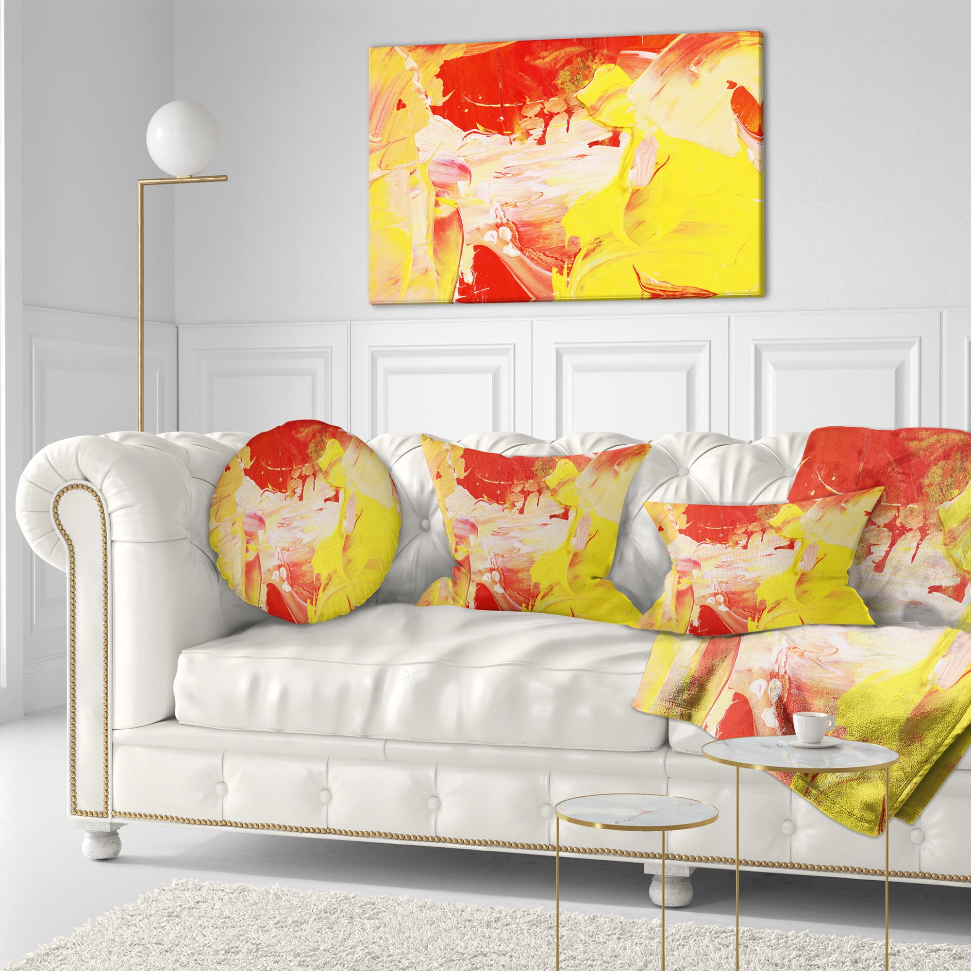 Designart Yellow and Red Abstract Art - Abstract Throw Pillow - 12x20