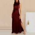 thumbnail image 4 of EliteGoogv Womens Satin Dresses Neck Sleeveless Side Slit Dresses For Women Soft Flowy Fit Dresses Evening Party Formal Dresses, 4 of 9