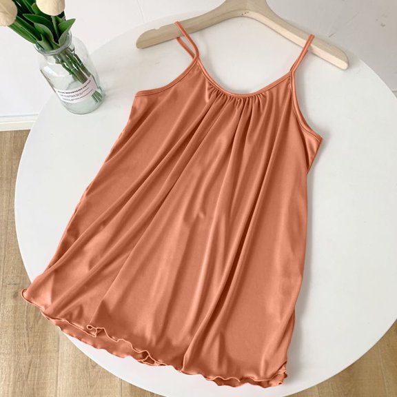 HongQid Women's Pajama Tank Tops V Neck Camisole Soft Spaghetti Strap Tops Loose Sleepwear Gold L
