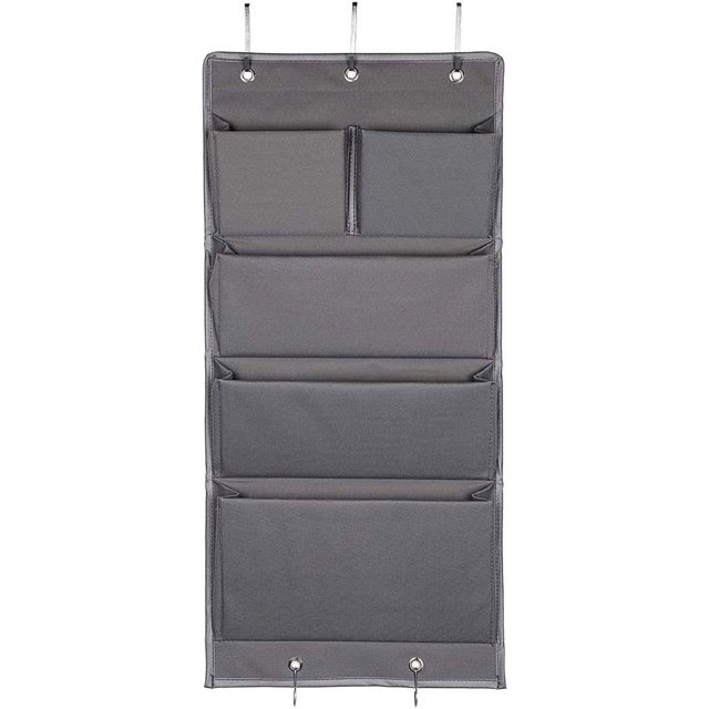 1 Pieza Gris Organizador de Archivos Colgante con 5 Bolsillos Bolsillos de Almacenamiento para Armario sobre la Puerta Organizador de Pared Soporte de Papel para Revistas Colgante con Ganchos para el Hogar Oficina Escuela JM