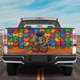 thumbnail image 2 of Lotusprinthandmade Autism Awareness Bear Lovers Mom and Kid Tailgate Wrap 2 Sizes (26"x66"), colorful autism bear lovers wrap, 2 of 5