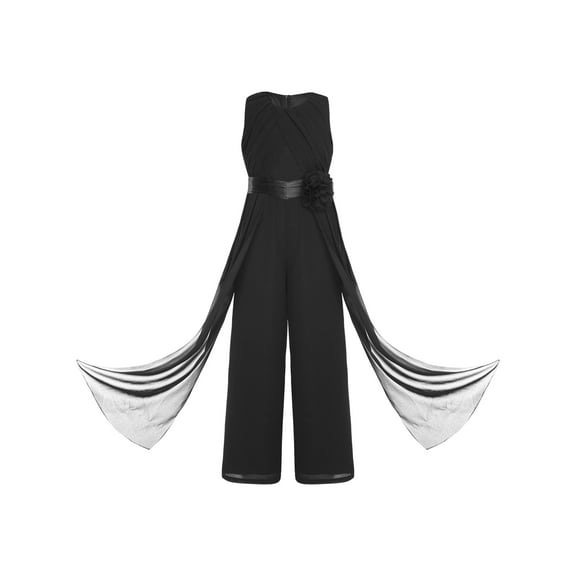 Mufeng Kids Girls Long Wide Leg Jumpsuit Overalls Sleeveless Princess One-Piece Party Romper Summer Black 16