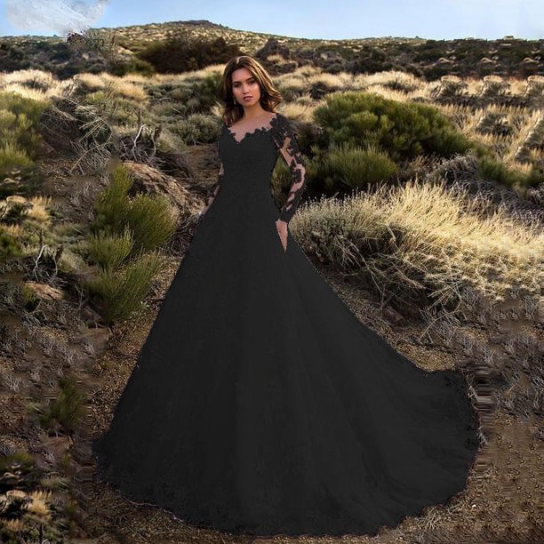 Vestido de mujer de manga larga con encaje en perspectiva de color sólido para novia