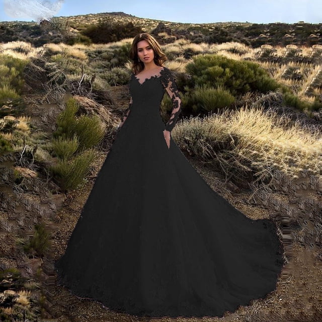 Vestido de mujer de manga larga con encaje en perspectiva de color sólido para novia