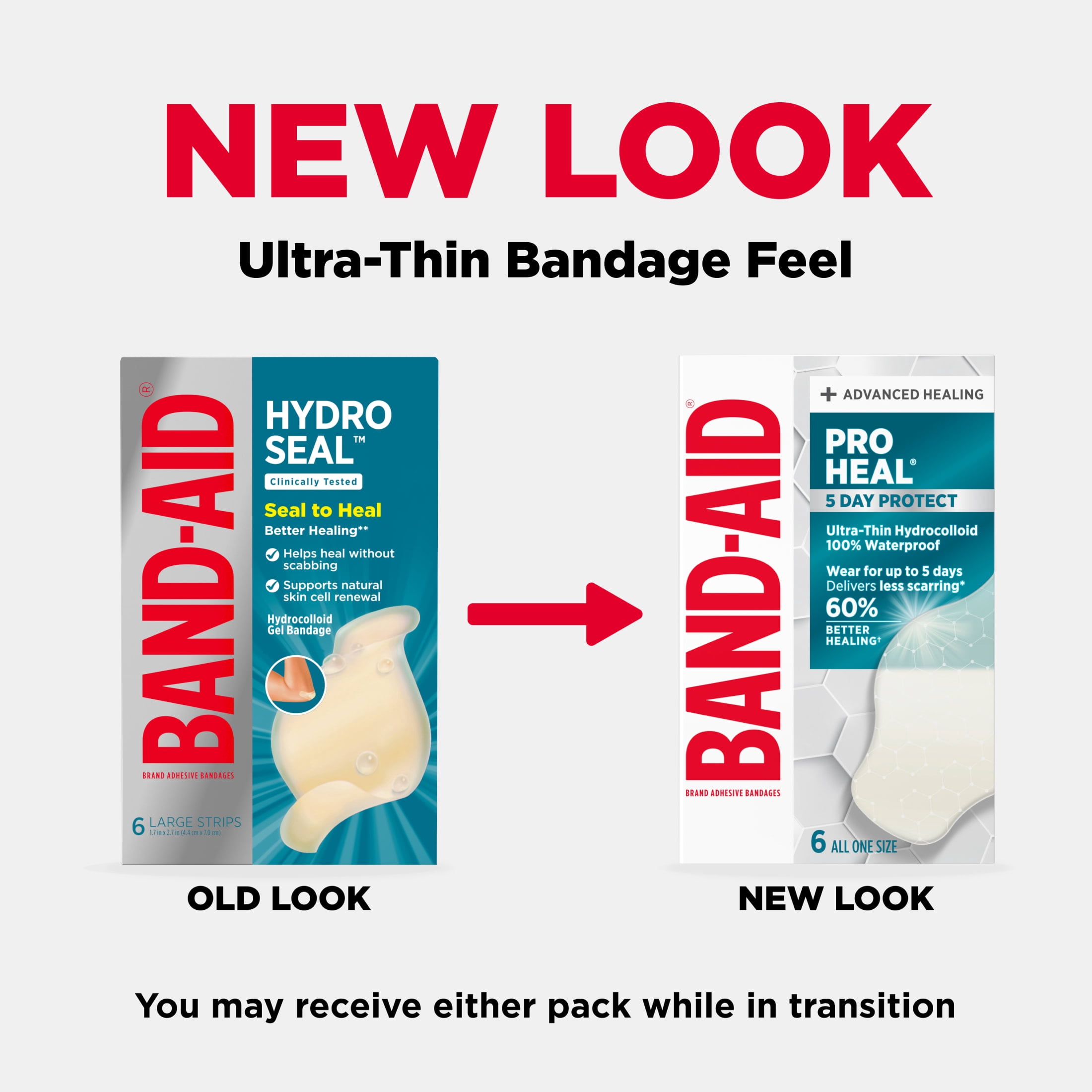 (6 pack) BAND-AID Brand Pro Heal Hydrocolloid Bandages, Waterproof, Large, 6 Count