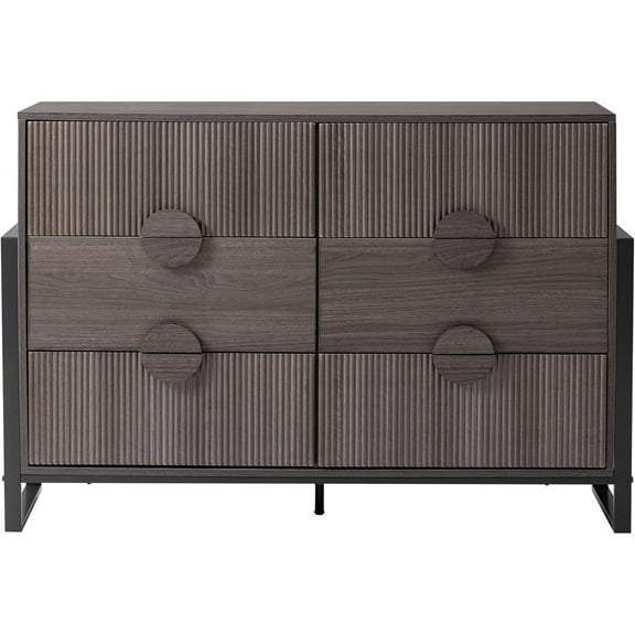 Modern Storage Cabinet, Accent Fluted Sideboard Buffet Cabinet with 4 Doors and Adjustable Shelf, Grey