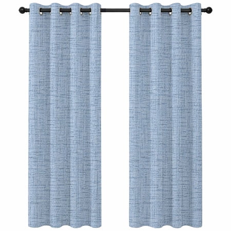 Dusty Blue Solid Blackout Curtains 63 Inches Long Minimalist Tropical Blue Linen Texture Coastal Thermal Insulated Room Darkening Drapes with Grommets for Living Room 42 W x 63 L 2 Panels