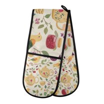 Yayeee Double Oven Mitt Kitchen Heat Resistant Baking 35" x7" Quilted Glove, Birds Tea Time