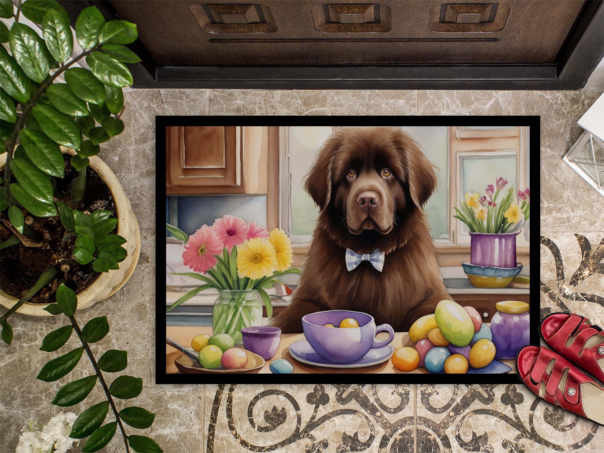 Decorating Easter Yorkshire Terrier Doormat