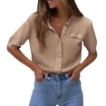 thumbnail image 1 of Suéter PRETTYGARDEN con botones, manga corta, color camel, talla XL, 1 of 8