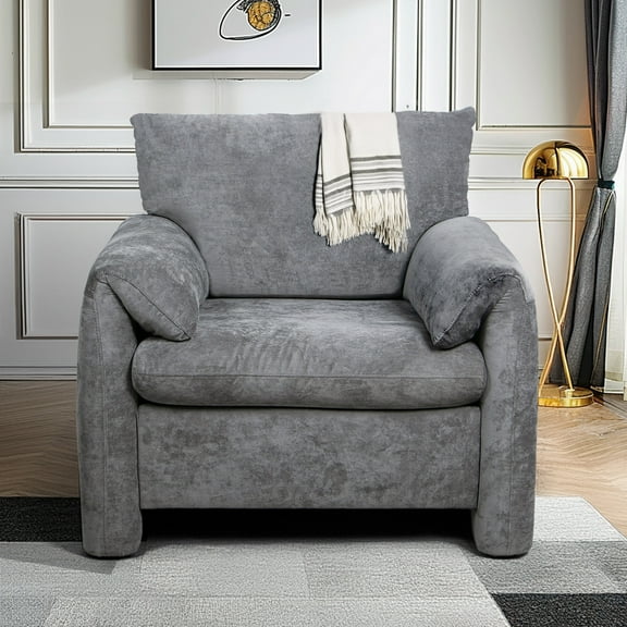 Chenille Oversized Armchair-Modern Accent Chair & Single Sofa Lounge, 34'' Wide, Comfortable Seating for Living Room & Bedroom, Grey