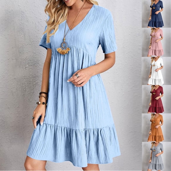 Lenago Summer Dresses for Women Plus Size Fashion Short Sleeve Peinted Casual Dress Beach Party Dresses XL-5XL