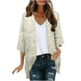 thumbnail image 2 of UPPADA Womens 3/4 Sleeve Kimono Beach Cover up Floral Print Chiffon Cardigan Casual Flowy Lightweight Open Front Tees Beige,S, 2 of 5