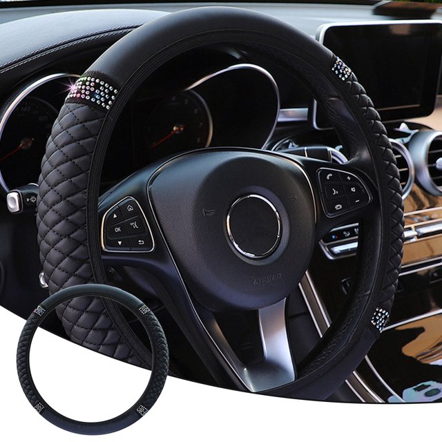 Steering Wheel Cover Protector for Cars - Bling Rhinestone Design Durable PU Leather Universal Fit for 37-38cm Wheels Enhances Your Driving Experience