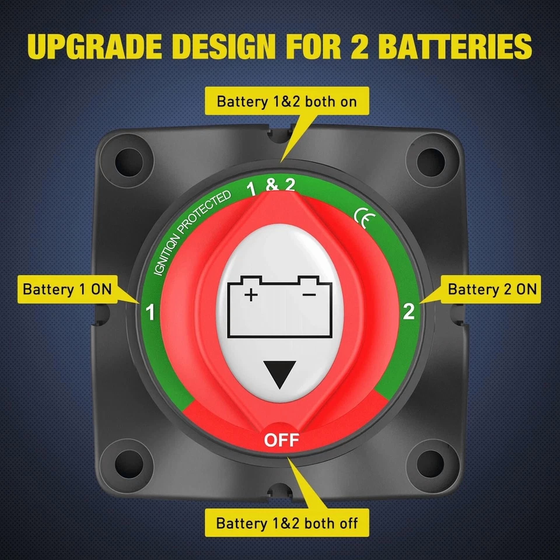CRESTIN- Battery Disconnect Switch 1-2-Both-Off, Dc 12V-48V Master Marine Battery Switch