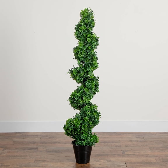 Nearly Natural Spiral Boxwood Topiary Outdoor Artificial Potted Tree - 5'