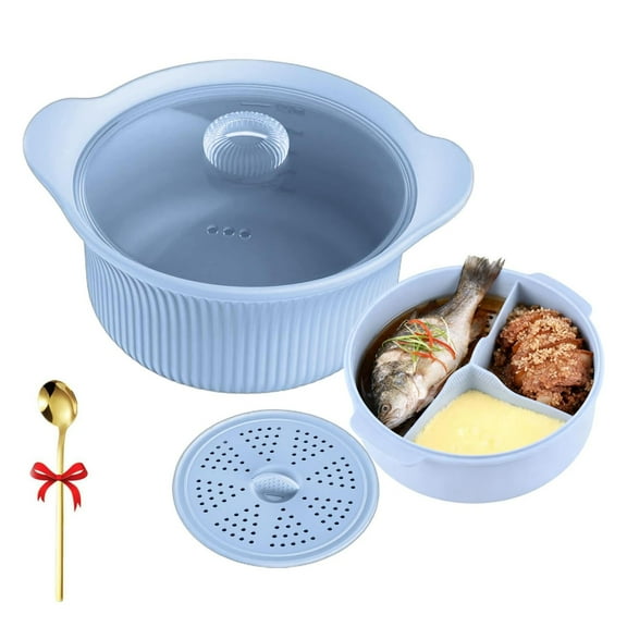 Microwave Steamer, 3 Compartments Microwave Silicone Food Steaming Pot With Handle & Lid, 40℃~230℃ Heat Resistance, Food Steamer For Vegetables, Easy To Clean