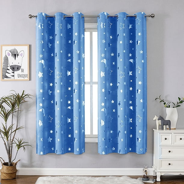 Xiao Hua Cortinas perforadas de estilo sencillo, ideales para dormitorio, sala y cocina (2 paneles, 160 cm de largo x 132 cm de ancho, azul A99)